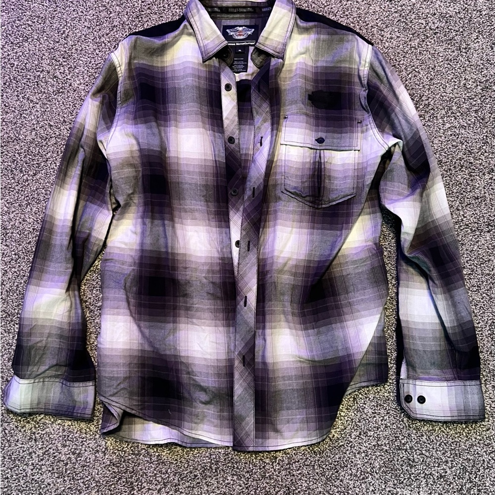 Mens XL Harley Davidson Flannel Shirt Black white Plaid